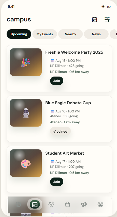 Tagpo Events screen screenshot