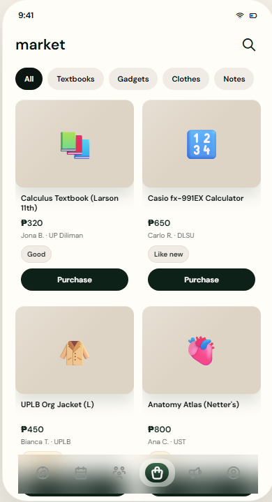 Prototype Tagpo Marketplace screen