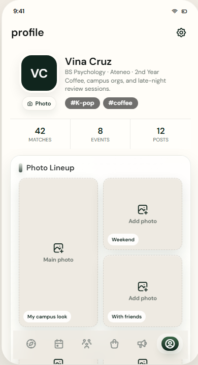 Prototype Tagpo Profile screen